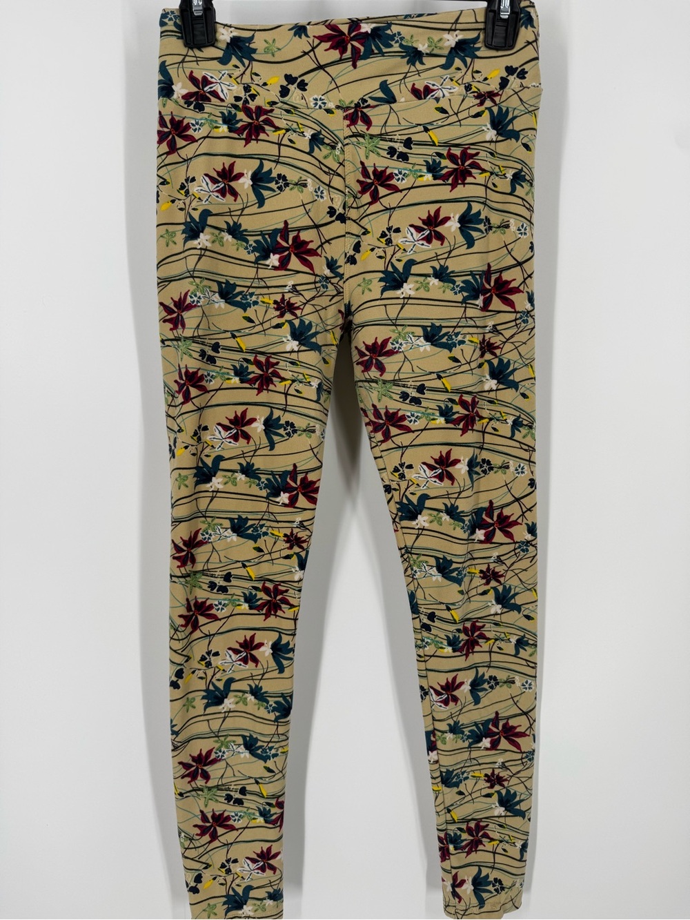 LuLaRoe Tan Floral Leggings with Red, Blue & Yellow Accents